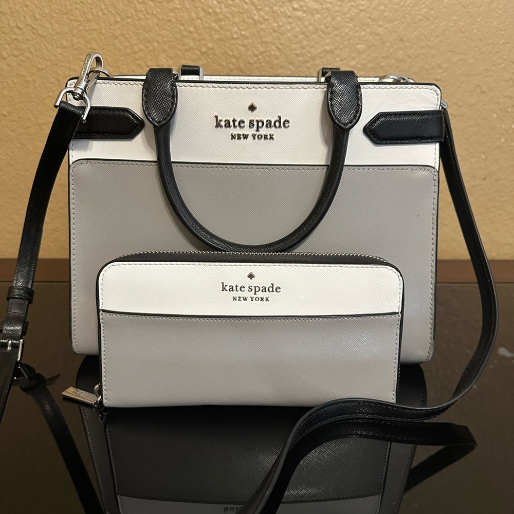 Kate Spade Black and White Satchel and Wallet Set